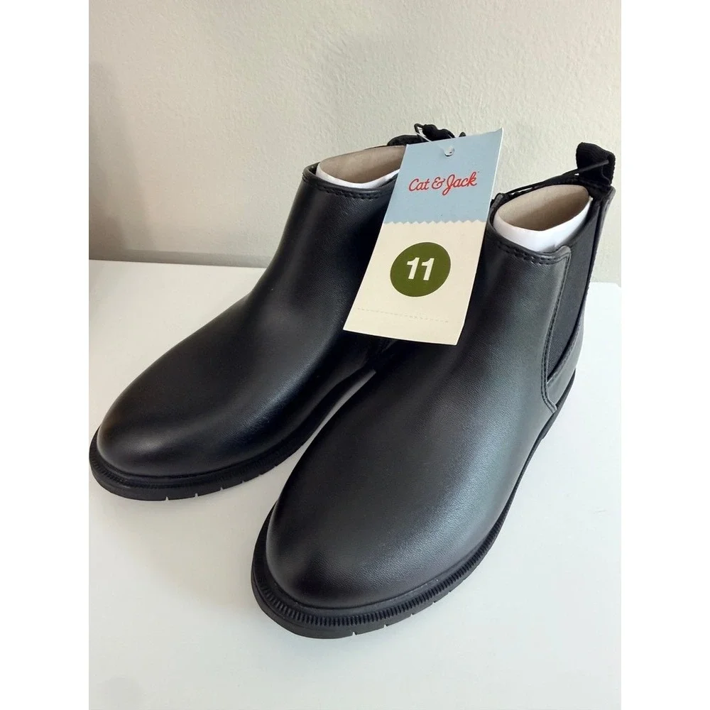 Cat & Jack Tanner Chelsea Boots Toddler Size 11 Black Faux Leather NWT